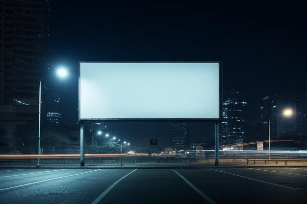 Blank billboard in night traffic