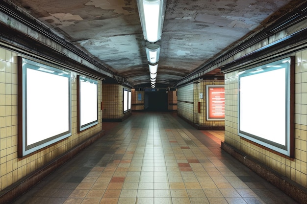 Photo blank billboard posters in the subway station for advertising