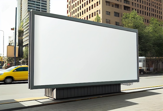 Blank billboard on the road around with a city