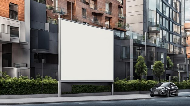 a blank billboard on the street in front of a building