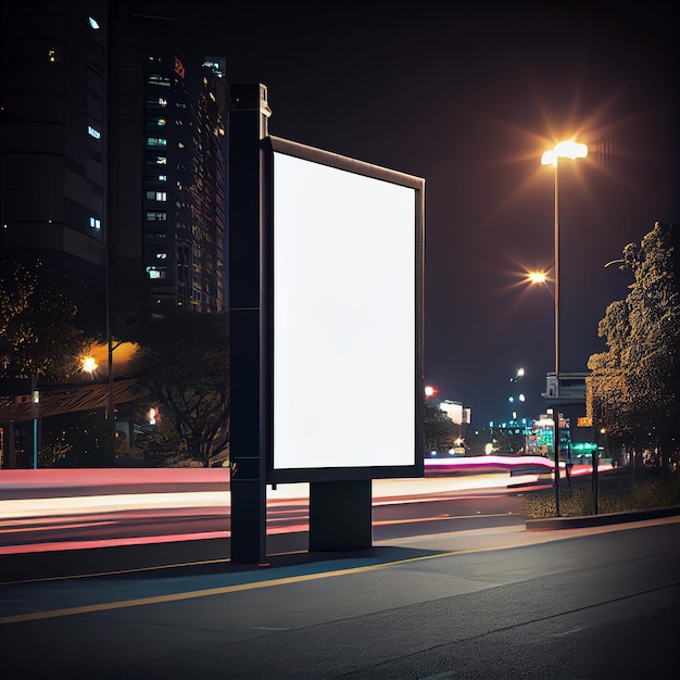 Blank billboard on street with a time of night