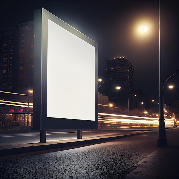 Blank billboard on street with a time of night