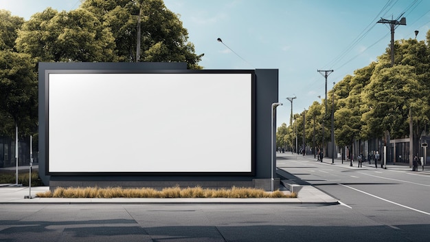 blank billboard on the street with a tree in the background