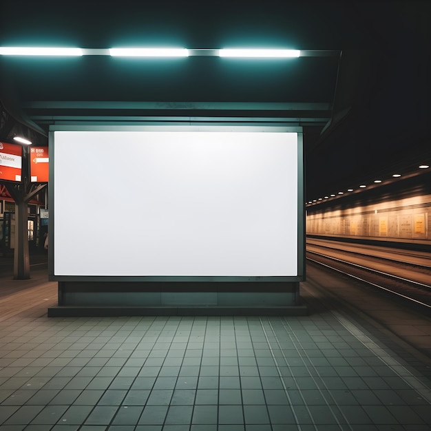 Blank billboard subway at night mockup