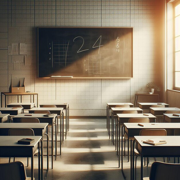 Blank black chalkboard in a empty class room