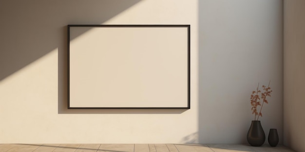 Photo a blank black frame on a wall in the style of lightfilled compositions bryce 3d flat minimalist imagery lightfilled light tan sparse and simple ar 21 job id b099ac76d7ed43f0b3facab64d8e3251