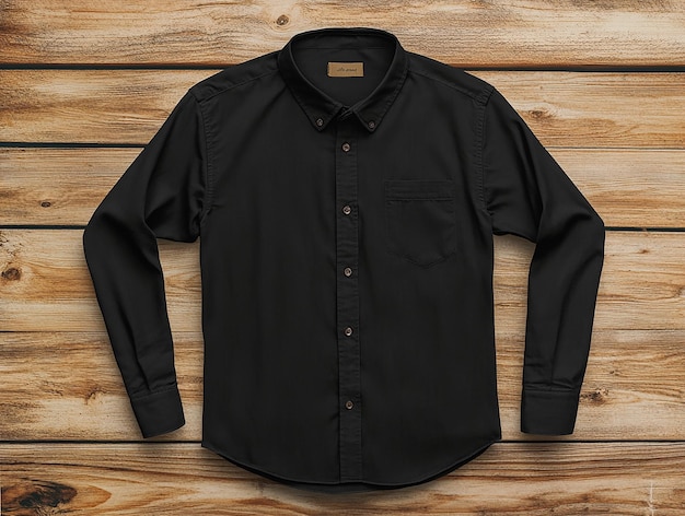 Blank Black Shirt on Wooden Background