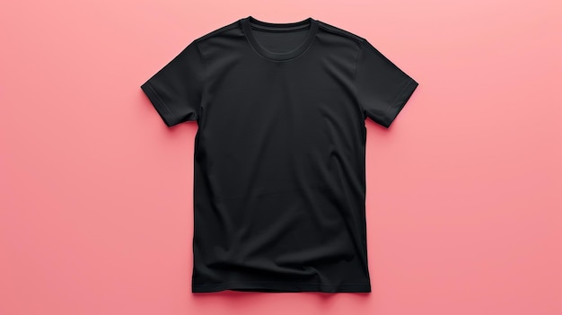 Photo a blank black tshirt laid flat on a vibrant pink background ideal for branding and design mockups