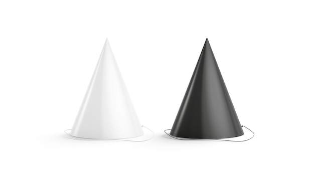 Blank black and white party hat  set, isolated, 3d rendering.