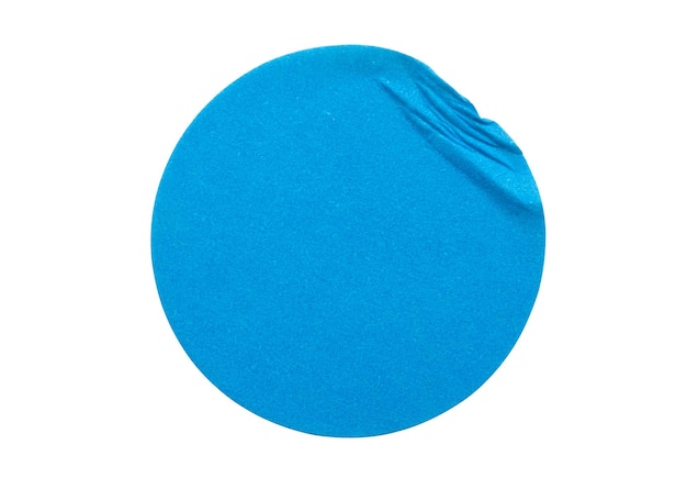 Blank blue round adhesive paper sticker label isolated on white background