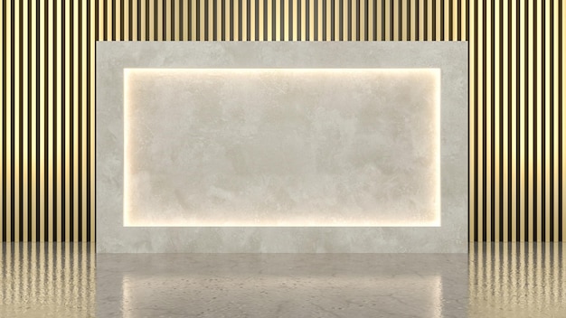 Blank board for product with gold lath background. 3d rendering