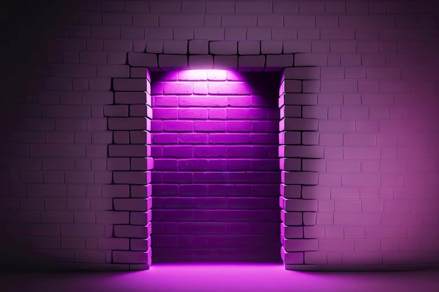 Blank brick wall with d render neon backlight for purple background