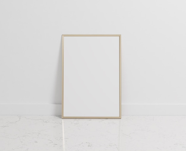 A blank bright wooden frame hangs on the white wall background, a3, a4, 3d rendering, 3d illustratio