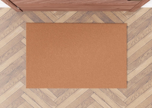 Photo blank brown door mat on the floor at home welcome mat with copy space for your text doormat mock up carpet at entrance for wiping dirty shoes mockup 3d rendering