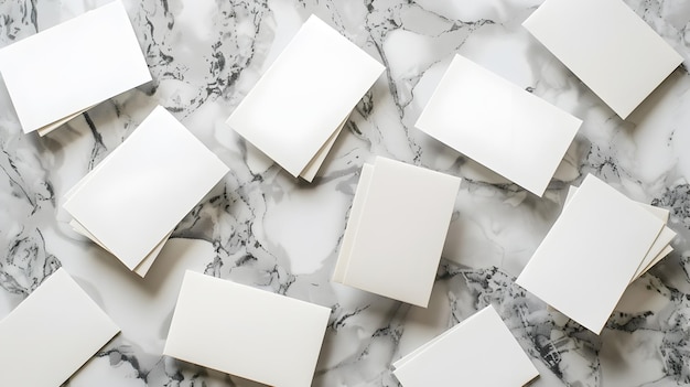 Blank Business Cards Scattered on Marble Surface Showcasing Versatile Design Possibilities