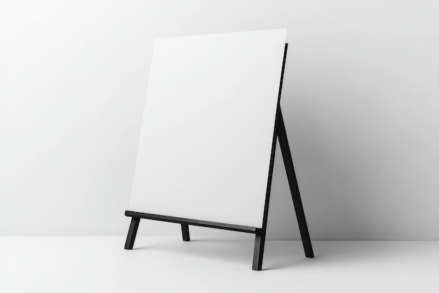 Photo blank canvas easel standing on a white surface