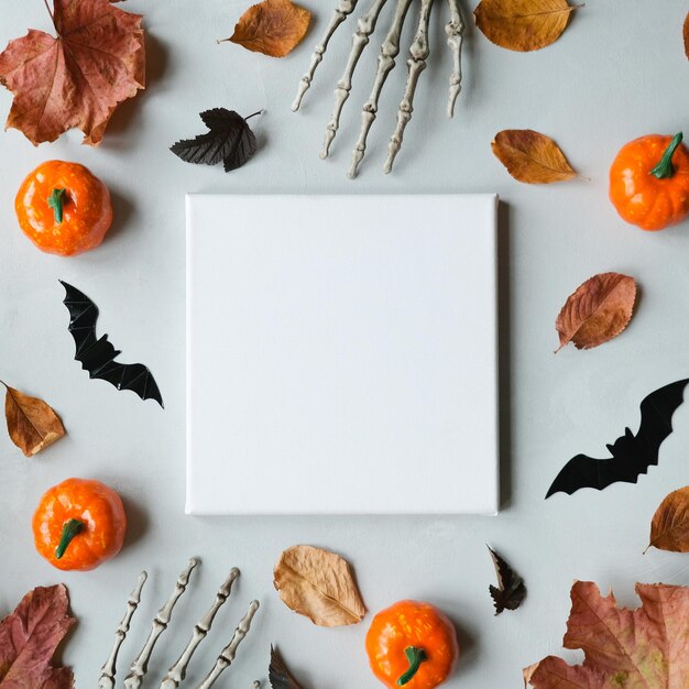 Blank canvas frame and halloween decoration Mockup poster