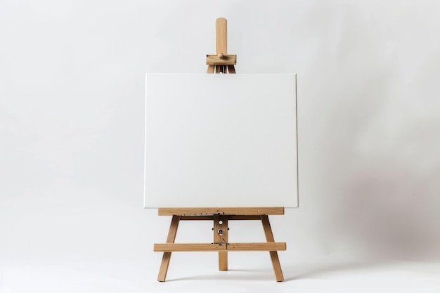 Photo blank canvas on wooden easel against a white background