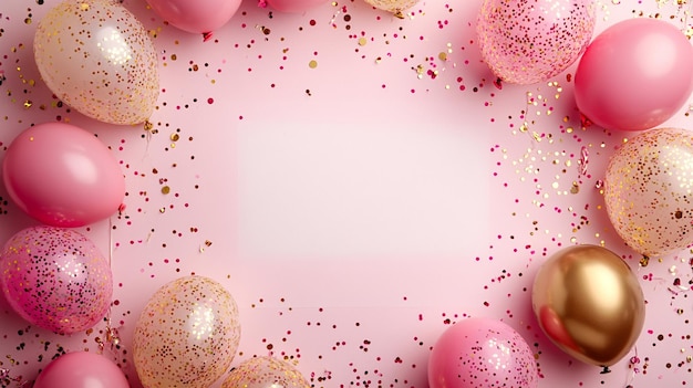 Photo a blank card mockup template with pink and gold balloons creating a party vibe