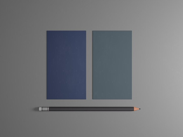 Blank card and pencil stationery set on plane background 3d rendering