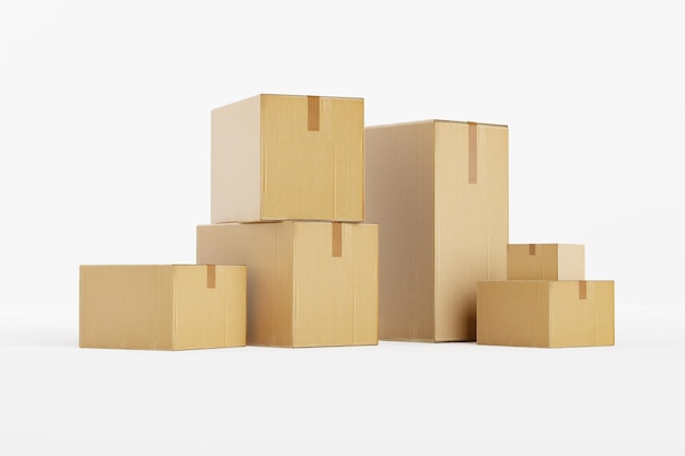 Blank cardboard boxes in white background3d render