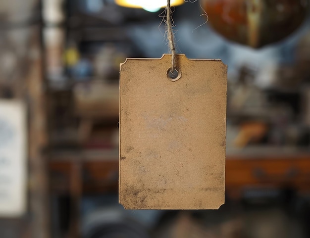 Photo a blank cardboard tag with string attached to in an antique store