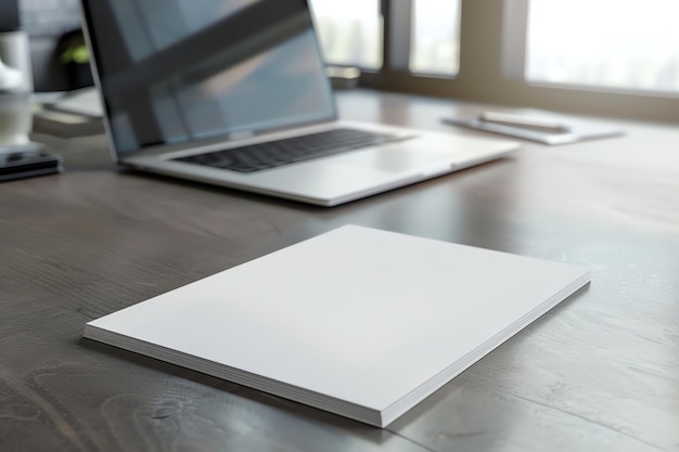 Blank ceramic dinner plate mock up on a hanger modern workspace with laptop for celebration for or