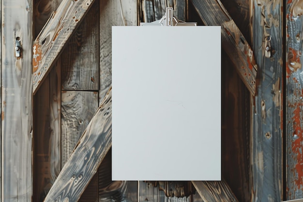 Blank ceramic dinner plate mock up on a hanger Rustic Barn Door for celebration concept for your