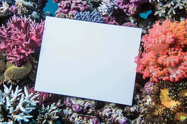 Blank ceramic dinner plate mock up on a hanger Underwater Coral Reef for celebration concept for