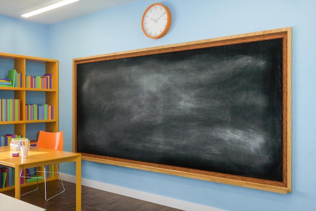 Blank chalkboard on wall in classroom 3d render