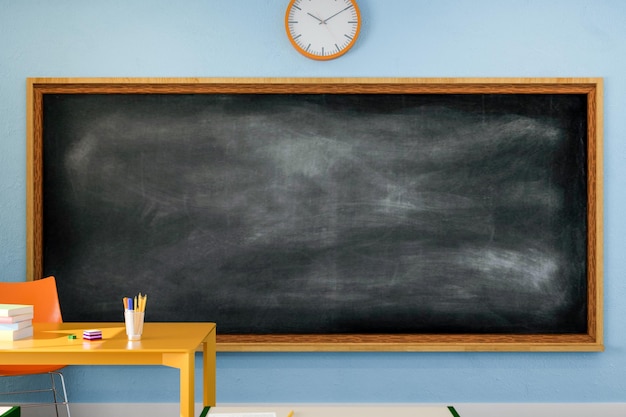 Blank chalkboard on wall in classroom 3d render