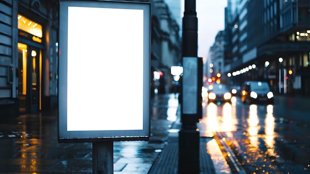 Blank city format LightPoster CityLight banner pylon on the sidewalk mockup Billboar Generative AI