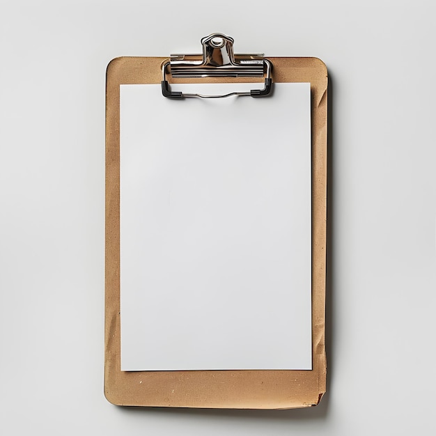 Photo blank clipboard on plain white background for notes forms and paperwork