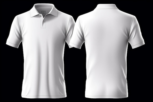 Blank collared shirt mock up template front and back view isolated on white plain tshirt mockup