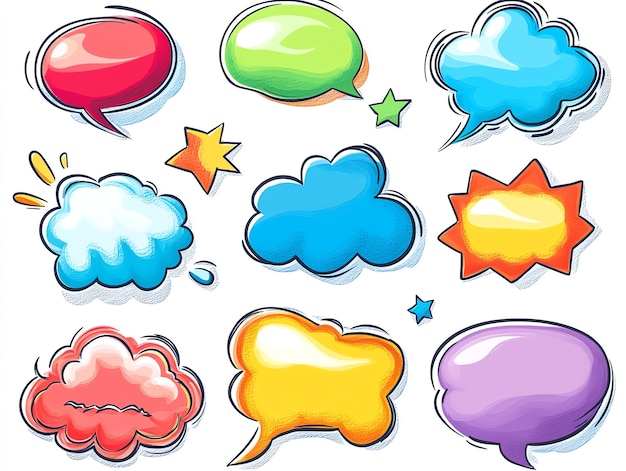 Photo blank colored comic speech bubbles with shape diversity illustration