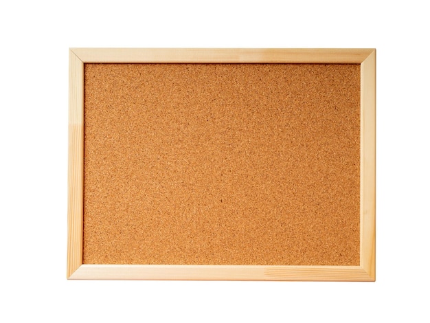 Blank cork note board with wooden frame isolated on white background