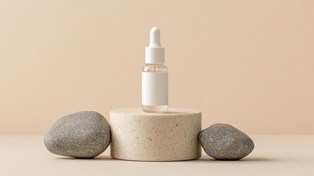 Blank Cosmetic Syrum Dropper Bottle Mockup Isolated on a minimal Podium