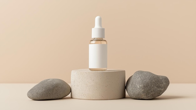 Blank Cosmetic Syrum Dropper Bottle Mockup Isolated on a minimal Podium