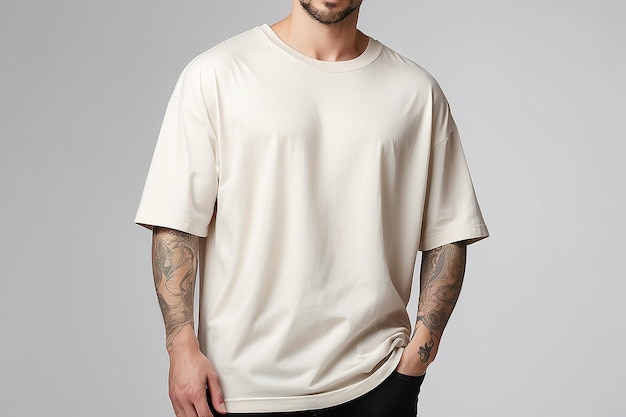 Blank cream oversize tshirt mockup clothing apparel sleeve