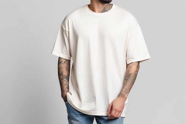 Blank cream oversize tshirt mockup clothing apparel sleeve