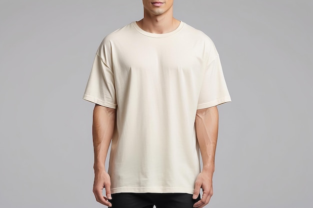 Blank cream oversize tshirt mockup clothing apparel sleeve