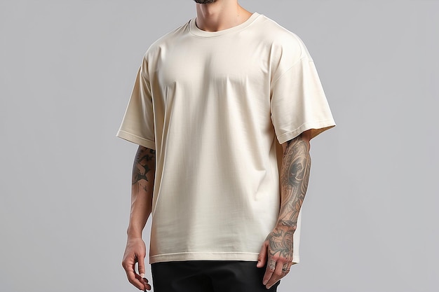 Blank cream oversize tshirt mockup clothing apparel sleeve