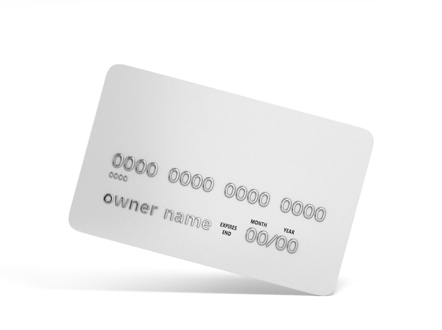 Blank credit card with chrome numbers isolated on white 3d illustration