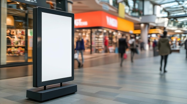 A blank digital display in a modern shopping mall during the day