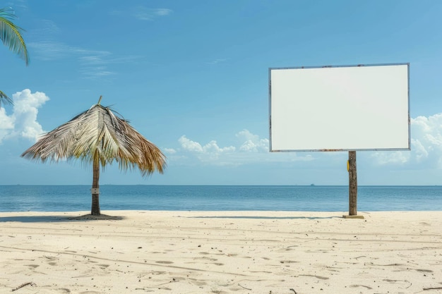 Blank empty billboard mockup on summer beach