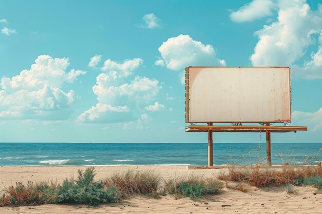 Blank empty billboard mockup on summer beach