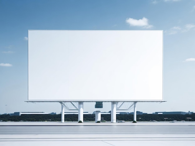 Blank and empty billboard mockup with white screen against clouds and blue sky background