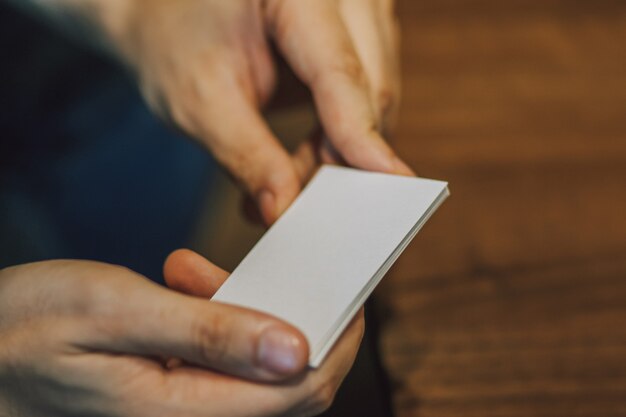 Blank Empty White Business Cards Hold in Hands