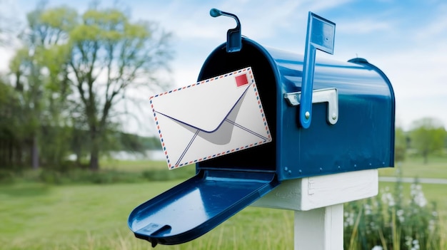 A blank envelope sticking out of a mailbox perfect for designers