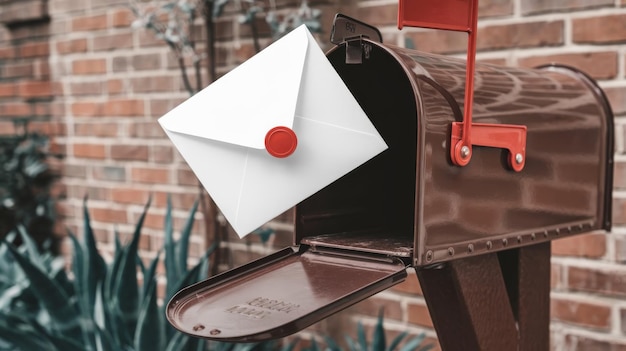 A blank envelope sticking out of a mailbox perfect for designers